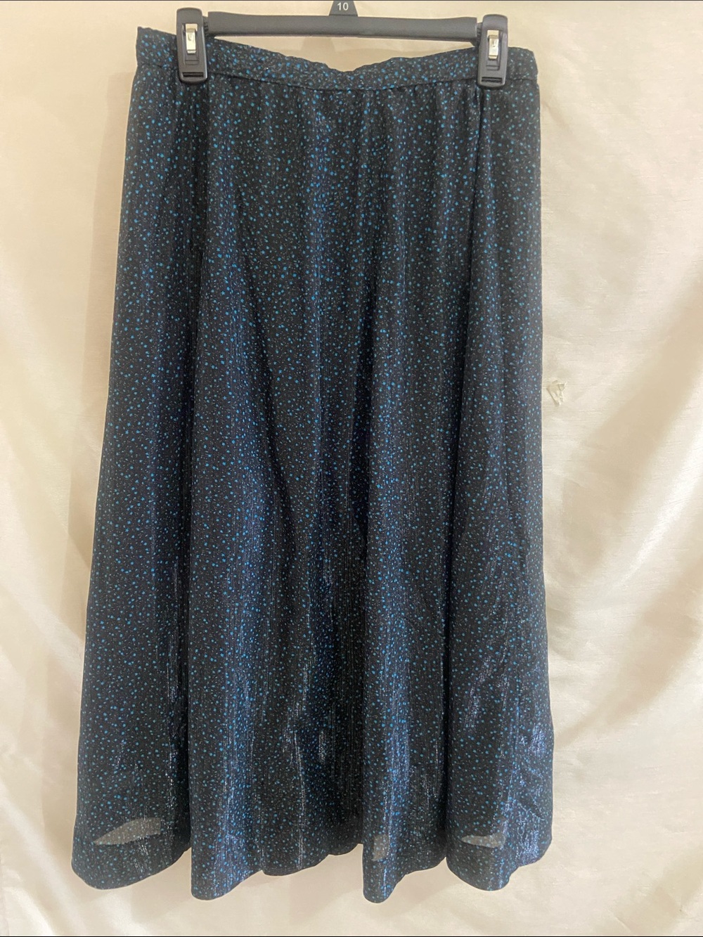 Black Maxi Skirt with Blue Dot Print